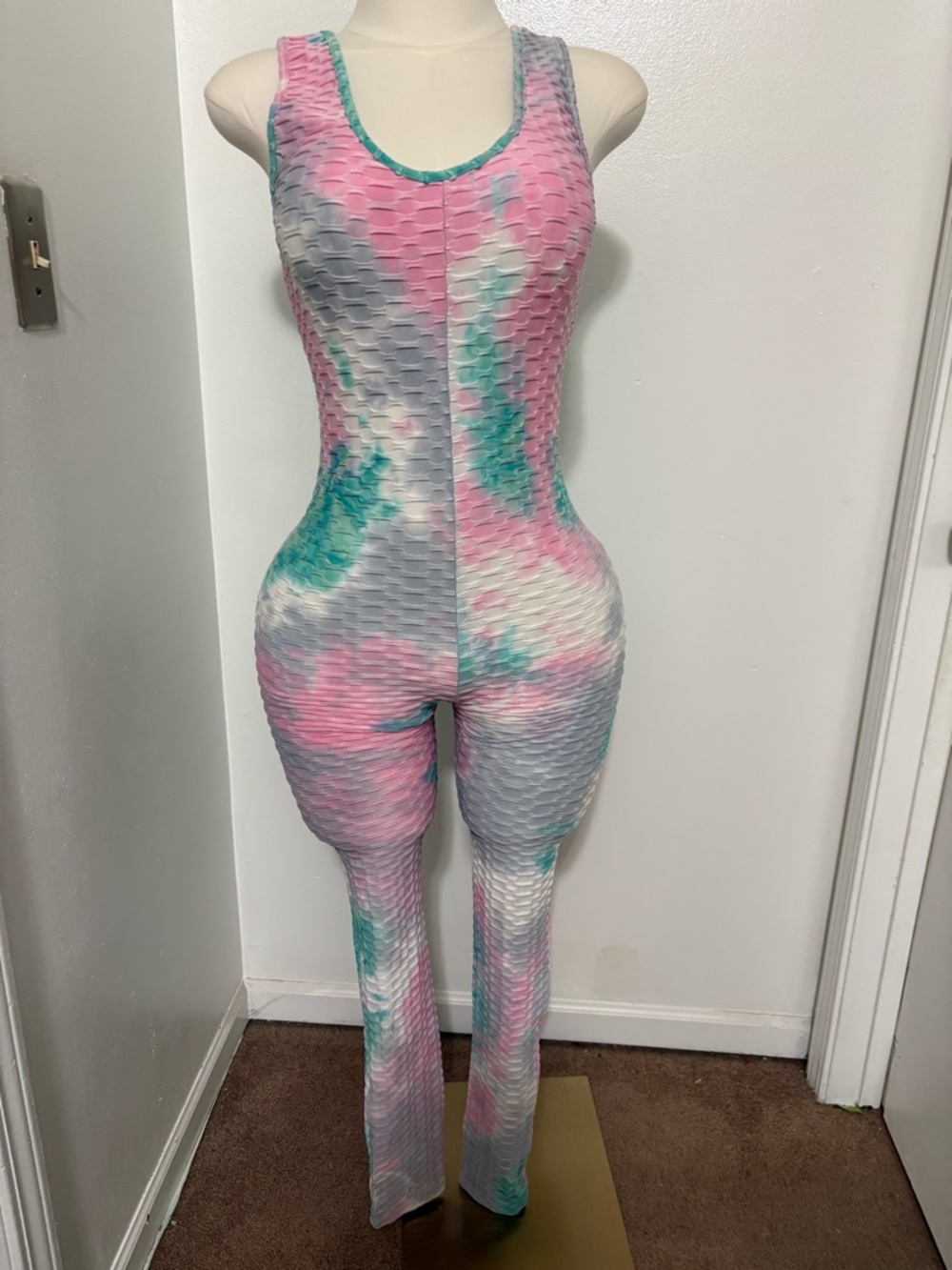 Tie-Dye Textured Sleeveless Jumpsuit - Pink & Teal NWOT Medium